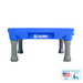 Blue KLIMB Dog training platform with grey legs on a white background with a Made in USA badge and Designed by Trainers Badge