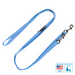 Blue Reflective Multi-Function leash with silver hardware on a white background